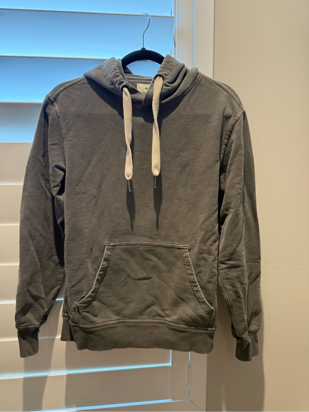 Buck Mason Olive Gray Pullover Hoodie with Contrast Drawcords